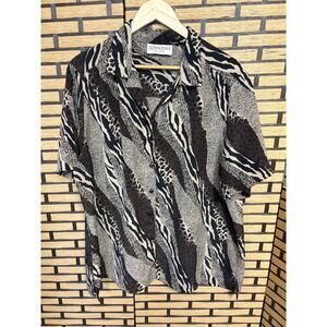 Donnkenny Animal Print Short Sleeve Button Down Plus Size Shirt